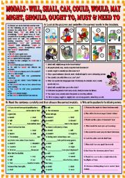 Modals - will, shall, can, could, would, may, might,should, ought to,must & need to + KEY