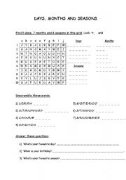 English Worksheet: Days, months and seasons exercises