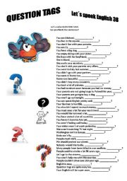 English Worksheet: Revision series 38 - Question tags