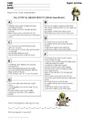 English Worksheet: Shrek song 