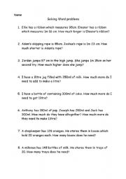 english worksheets length word problems