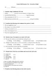 English worksheet: Test  for secondary school