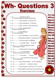 English Worksheet: WH- QUESTION WORDS 3/3 - EXERCISES