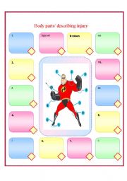 English Worksheet: body parts / injuries
