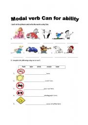 English Worksheet: Modal verb can for ability