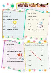 English Worksheet: Whats the weather like today song (B/W version included) Childrens Songs 3