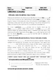 English Worksheet: A 1 st year secondary school test. A Tunisian test