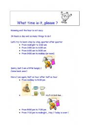 English worksheet: The detective finds all the clues about the running hours !