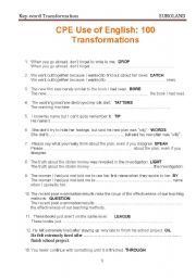 English Worksheet: Key-word Transformations