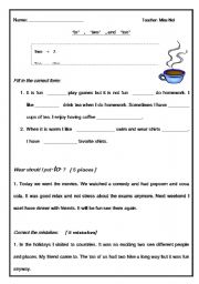 English Worksheet: to , two , and too