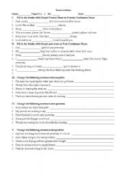 English Worksheet: tense revision exercise