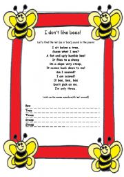 English Worksheet: teaching about phonics /i:/ - poem and follow-up activity