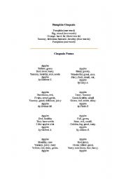 English Worksheet: Cinquain Poems