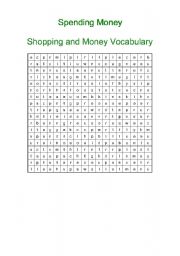 English worksheet: Shopping and Money Wordsearch