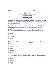 English worksheet: Antonyms