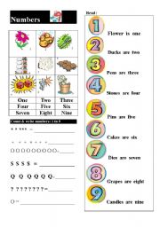 English Worksheet: NUMBERS 1-9