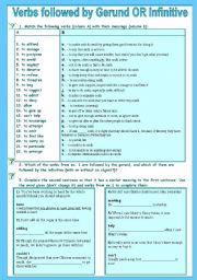 English Worksheet: Verbs Followed be Gerund or Infinitive