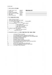 English worksheet: WH-QUESTIONS EXERCISES