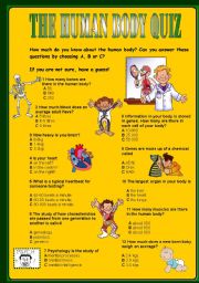 English Worksheet: THE HUMAN BODY QUIZ