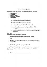 English worksheet: Paragraph parts