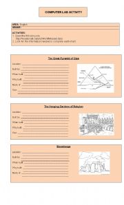 English Worksheet: Computer Lab Activity - Part 3