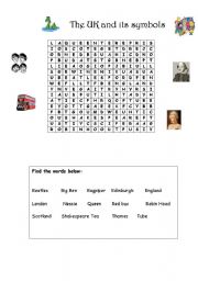 English worksheet: Letter soup - the Uk and its symbols