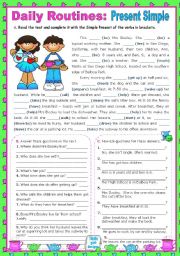 English Worksheet: Daily Routines  -  Present simple -  Context: the busy mornings of a teacher