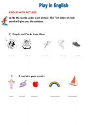 English worksheet: riddles with pictures