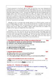 English Worksheet: pollution