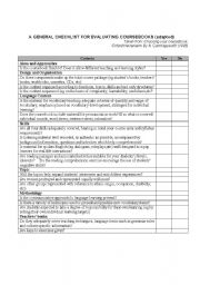 English Worksheet: Checking list to assess textbooks