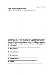 English Worksheet: Water Cycle worksheet