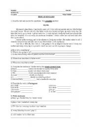 English Worksheet: TEST 6TH GRADE