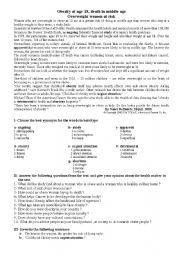 English Worksheet: OBESITY AT AGE 18