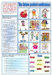 English Worksheet: The future perfect continuous - grammar guide + exercises ***fully editable
