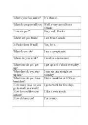English Worksheet: Q&A cards