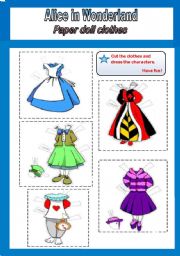 English Worksheet: Clothes with Alice in Wonderland