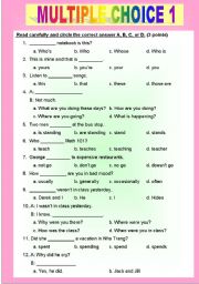 English Worksheet: MULTIPLE CHOICE 1