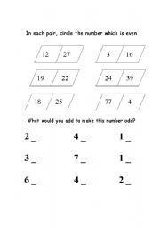 English worksheet: Odd and even numbers