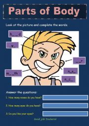 English Worksheet: Parts of body / face