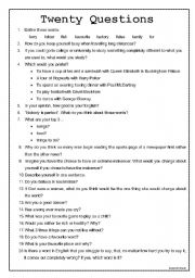 English Worksheet: Twenty Questions