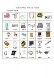 English Worksheet: furniture and objects