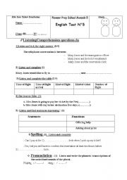 English Worksheet: TEST 5