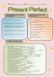 English Worksheet: Present Perfect: since, for, already, yet