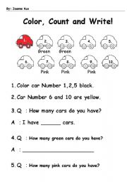English Worksheet: color, count and write