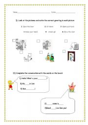 English Worksheet: Commands and greetings