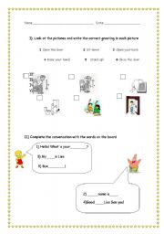 English worksheet: Commands and greetings