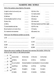 English Worksheet: Numbers and words