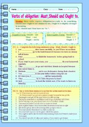 English Worksheet: VERBS OF OBLIGATION : MUST, SHOULD AND OUGHT TO.