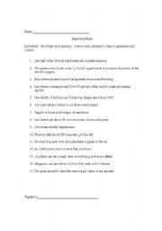 English Worksheet: Rain forest proofreading facts
