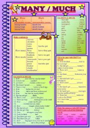 English Worksheet: MANY / MUCH